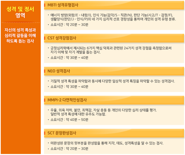 성격 및 정서영역